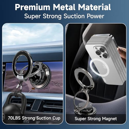 Magnetic Car Phone Holder, 360° Adjustable Suction Cup Universal Phone Mount, Multi-Scene for Car Office Gym Home, Compatible with iPhone 17/16 Pro Max & Other Magnetic Phones (Black) - color: Black