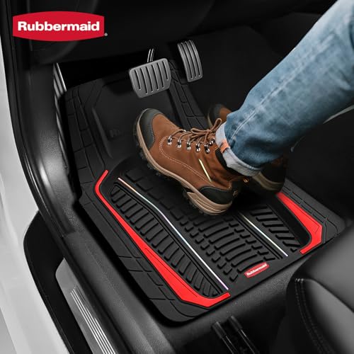 Rubbermaid Car Floor Mats Full Set – Premium All-Weather Car Mat with Brushed Aluminum Inserts, Universal Trim-to-Fit Design, Anti-Slip Backing for Cars, SUVs, Trucks, and Vans - color: Red