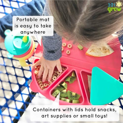 Silicone On-The-Go Snack Mat – Foldable Reusable Placemat with 3 Compartments and Lids – Travel-Friendly Baby and Toddler Snack Plate – Dishwasher Safe (Watermelon) - color: Watermelon