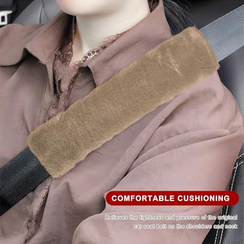 Sun Walker 2PCS Seat Belt Shoulder Pads, Fluffy Soft Plush Auto Seat Belt Pads for Protecting Your Neck & Shoulder, Comfortable Seatbelt Cover Warm Protective Cushion for Most Cars (Light Brown) - color: Light Brown