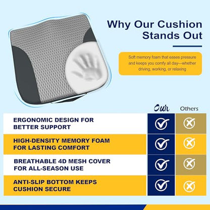 kingphenix Car Seat Cushion – Memory Foam Pad for Driving Comfort – Boosts Height and Relieves Coccyx & Lower Back Pain – Car, Truck, Office Chair (Leather Black & 4D Mesh Gray) - color: Leather Black & 4d Mesh Gray