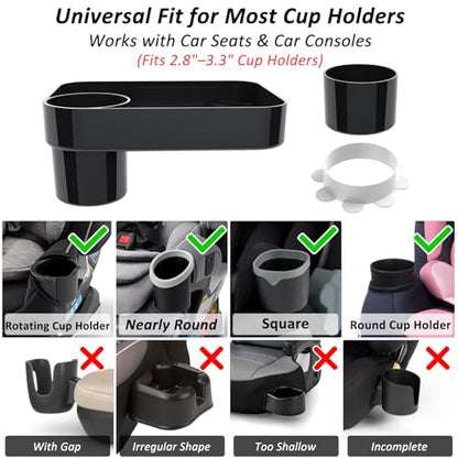 Car Seat Snack Tray for Kids, Mess-Free Square Travel Tray Cup Holder Snack Tray, Durable Car Food Tray for Toddlers, Universal Fit Kids Travel Road Trip Essentials (Black) - color: black