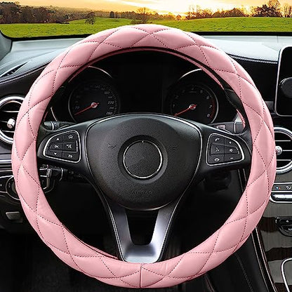 YHONGJT Soft Microfiber Leather Steering Wheel Cover, Universal 15 Inch for Women Girls, Fit Vehicles, Sedans, SUVs, Vans, Trucks - Light Pink - color: A-Baby Pink