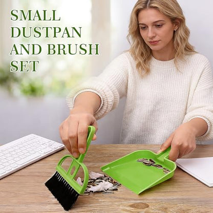 Thenshop 24 Pack Small Dustpan and Brush Set Small Hand Broom and Dustpan Bulk, Compact Cleaning Kit for Desk Keyboard Tabletop Countertop Car Pet Messes Indoor Outdoor Floor Cleaning, Candy Green