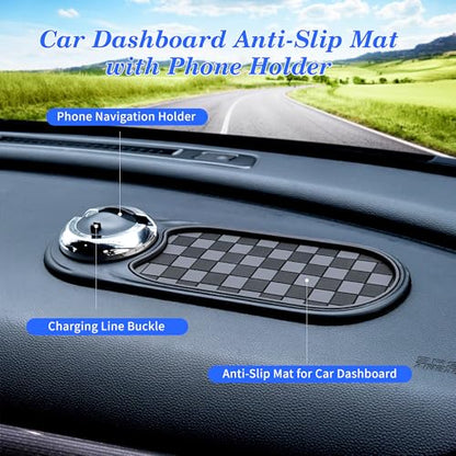 Universal Anti-Slip Car Dashboard Mat with 360° Rotating Phone Holder – Multi-Functional Organizer Pad for Phones, Sunglasses, Keys, and Daily Essentials (Gray Black) - color: Gray Black