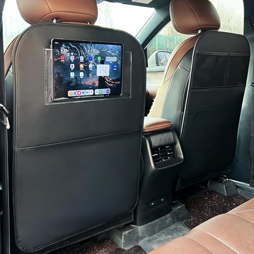 Car Seat Protector Large Kick Mat 2 Pack Durable Water Resistant Auto Seat Back Covers with 2 Mesh Pockets Protection against Dust Mud Scratches Black
