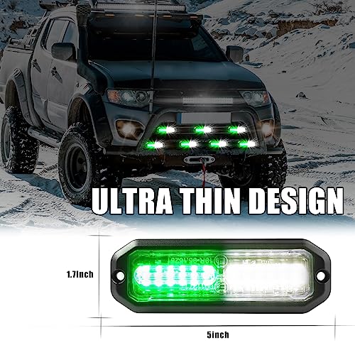 WINECO Green/White 8pcs Ultra Slim LED Emergency Strobe Police Lights, Surface Mount Grill Grille Hazard Safty Warning Flashing Light for Volunteer Trucks Vehicles - color: Green/White