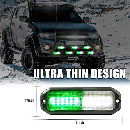 WINECO Green/White 8pcs Ultra Slim LED Emergency Strobe Police Lights, Surface Mount Grill Grille Hazard Safty Warning Flashing Light for Volunteer Trucks Vehicles - color: Green/White