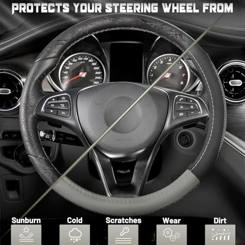 SEG Direct Black and Gray Microfiber Auto Car Steering Wheel Cover Universal 15 inch - color: Black and Gray, size: Standard size[14 1/2''-15'']