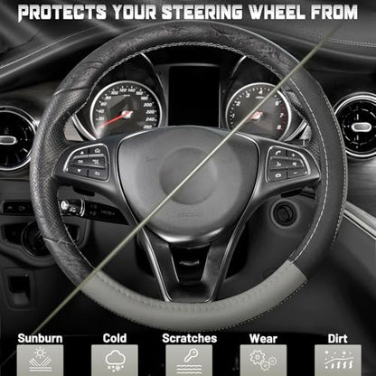 SEG Direct Black and Gray Microfiber Auto Car Steering Wheel Cover Universal 15 inch - color: Black and Gray, size: Standard size[14 1/2''-15'']