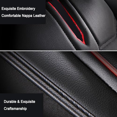Amooca Car Seat Covers Full Set Automotive Seat Protection Fit for Most Cars SUVs Front & Back Seats Waterproof Nappa Leather Car Seat Cushion Protector Black & Red - color: Black & Red