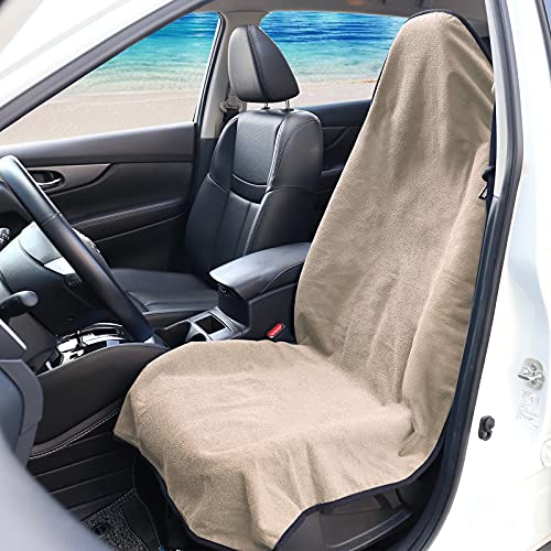 Leader Accessories Towel Waterproof Car Seat Cover Beige for Trucks SUV Seats Fitness Athletes Pets Gym and Water Sport - color: Towel Beige 1pcs
