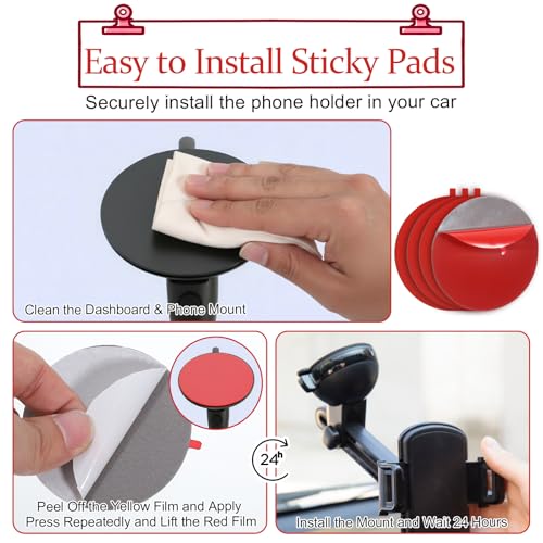 Dash Cam Adhesive 4pcs Heat Rresistant Adhesive Sticky Pads for Car Phone Mount Double Sided Adhesive-Pads for Car Windshield Dashboard Cellphone Mount GPS EZ Pass