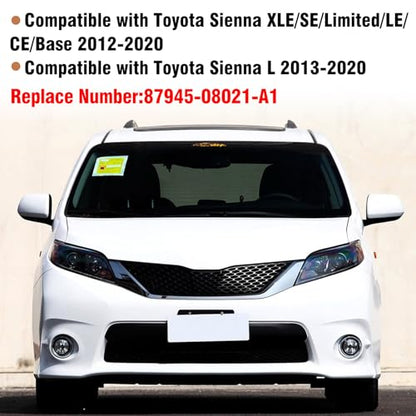 Moonlinks Compatible with 2012 2013 2014 2015 2016 2017 2018 2019 2020 Toyota Sienna Left Driver Side Mirror Cover Replacement, White Left Side Clip-on Mirror Cap Replaces for 87945-08021-A1 - color: Left White