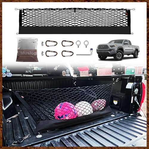 Muslogy Truck Bed Cargo Net Trunk Netting Compatible with Toyota Tacoma 2005-2022 2023 Accessories, Pickup Cargo Organizer SUV Sedan Storage Net w/Heavy Duty Carabiners - style: 2005-2023 Tacoma