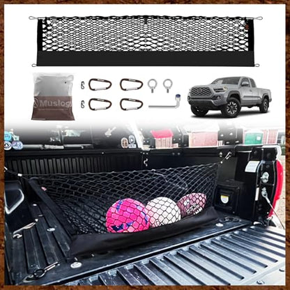 Muslogy Truck Bed Cargo Net Trunk Netting Compatible with Toyota Tacoma 2005-2022 2023 Accessories, Pickup Cargo Organizer SUV Sedan Storage Net w/Heavy Duty Carabiners - style: 2005-2023 Tacoma