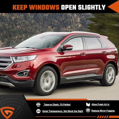 Rain Guards Compatible with Ford Edge 2015 2016 2017 2018 2019 2020 2021 2022 2023 2024, Tape-on Durable Side Window Sun Wind Deflectors, 2015-2024 Edge Rain Guard Black 6 PCS - size: Fit for Ford Edge 2015-2024