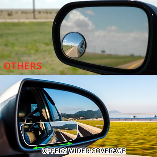 2 Pcs Frameless Blind Spot Mirrors for car, Universal Rear, Wide Angle Blind Spot Eliminator with Box Packaging, Glass Convex Rear View Mirrors for Cars, SUVs, and Trucks (Black)