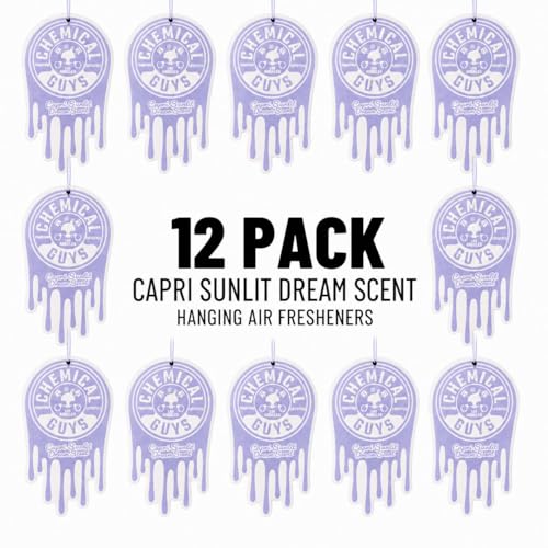 Chemical Guys Hanging Car Air Freshener 12-Pack, Capri Sunlit Dream Coastal Citrus & Soft Floral Fragrance, Rearview Mirror Paper Fresheners for Cars, Trucks, SUVs, RVs & Boats