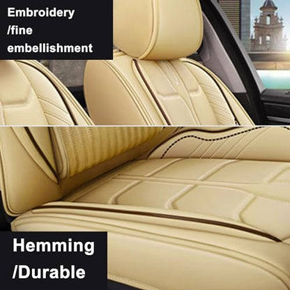 Amooca Car Seat Covers Full Set Automotive Seat Protection Fit for Most Cars SUVs Front & Back Seats Waterproof Nappa Leather Car Seat Cushion Protector Beige - color: Beige