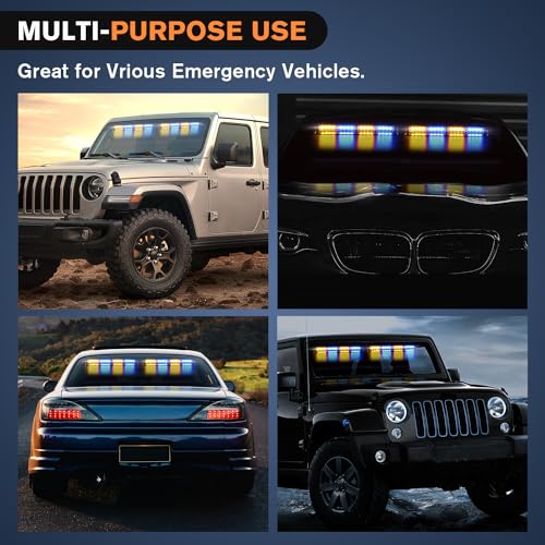 Nilight 32LED Amber Blue Emergency Dash Strobe Lights with Controller Suction Cups Warning Hazard Interior Front/Rear Windshield Deck Split Light Bar for Trucks Construction Vehicles - color: Amber and Blue