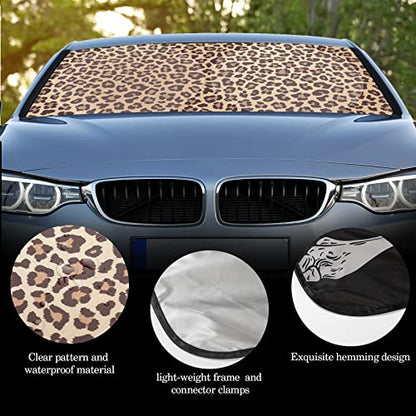 Windshield Sun Shade Foldable Car Front Window Covers for Car Accessories Sun Heat UV Rays Visor Protector Protection for Universal Cars SUV Truck(Nice Leopard) - style: Nice Leopard