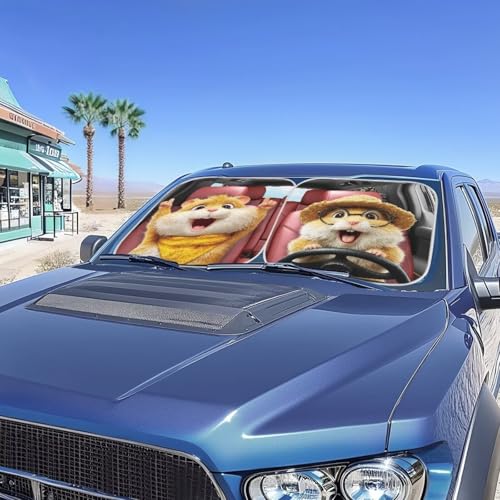 2 PCS Car Windshield Sun Shade Hamster Foldable Sun Shield for Front Window Blocks UV Rays and Keeps Your Vehicle Cool, Auto Sunshade for Car Truck SUV - color: Hamster