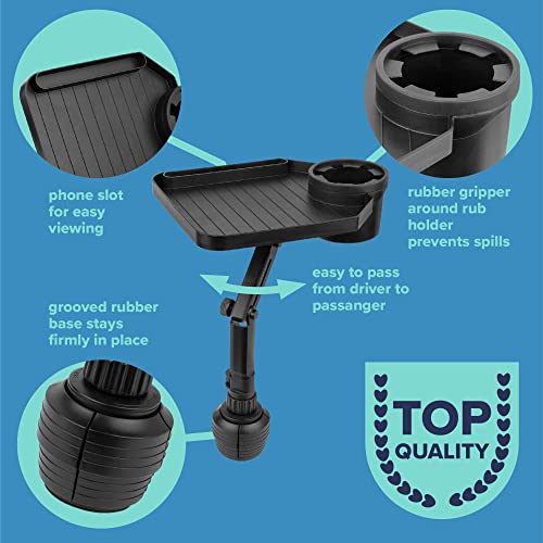 Premium Car Cup Holder Tray - Adjustable Food Tray with Cup Holder & Phone Slot - Premium Car Tray Table with 360° Swivel Arm for Easy Turning from Driver to Passenger Seat - Gift for Men and Women