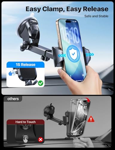 andobil Car Phone Holder Mount (Strong Suction&Bumpy Road Stable) Phone Holders for Your Car, Cell Phone Car Mount for Windshield Dash Vent Truck Cradle Stand for iPhone 17 16 15 14 Pro Max, Blue - color: Blue