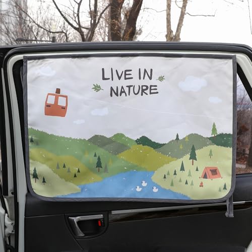 Magnetic Car Sun Shade Curtain for Side Window – Sun Blocker and UV Protector for Baby, Kids, and Pets – Universal Fit with Built-in Magnets for Steel-Framed Door (Bebe Forest) - color: BeBe Forest