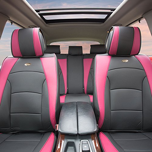 FH Group Ultra Comfort Highest Grade Faux Leather Full Set Cushion Pads Car Seat Covers for Front and Rear– Universal Fit for Cars Trucks & SUVs Pink/Black - color: Pink, style: Full Set