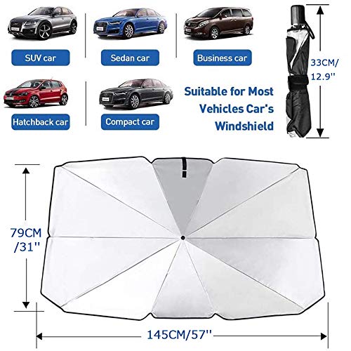 Sedan SUV Car Sun Shade for Windshield UV Rays and Heat Sun Visor Protector,Foldable Windshield Sun Shade Umbrella,Keep Car Cool,Easy to Use/Store,57''x 31'' - size: 57*31 inches