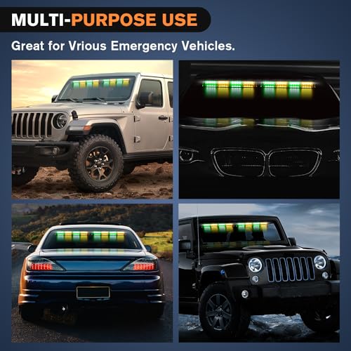 Nilight 32LED Amber Green Emergency Dash Strobe Lights with Controller Suction Cups Warning Hazard Interior Front/Rear Windshield Deck Split Light Bar for Truck Construction Vehicle - color: Amber and Green