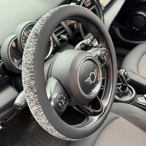 PINCTROT Large Size Chenille Leather Steering Wheel Cover, Soft Mottled Colors, Sweat-Proof, Non-Slip Grip, All-Season Comfort, 15.5-15.75 Inch(Mottled Gray) - color: 1.Gray, size: Large Size[15 1/2''-15 3/4'']
