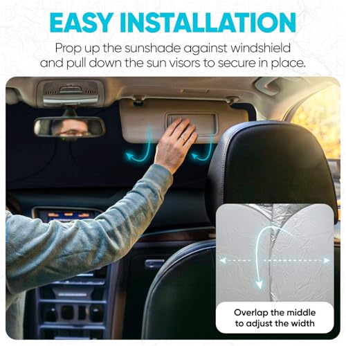FORTEM Car Sun Shade for Windshield, Reflective Windshield Sunshade, 240T Polyester, Automotive Interior Sun Protection, Ultimate Heat and UV Shield, Foldable, Storage Bag - size: Extra Large (70" x 35")
