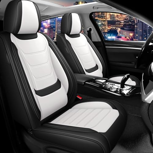 Car Seat Cover Full Set for BMW X3 Seat Covers 2004-2025, Nappa Leather Waterproof Seat Covers for Cars, Airbag Compatible, Universal Automotive Seat Covers (Standard 2 Seats/Black White) - color: Black&White, size: 2 Seats Standard