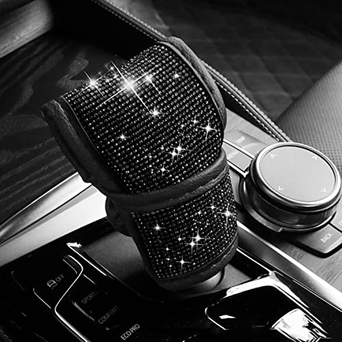 Plush Auto Gear Shift Knob Cover with Crystal Glitter Bling Rhinestones for Girls,Lady Universal Fit (Bling) (Black) - color: Black