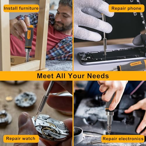 MULWARK Screwdriver Bit Set & Socket Kit, 77-Pieces Ratcheting Screwdriver Set with Case, 77 in 1 Multi Bit Screw Driver for Home DIY, Electronics, Car Emergency and Garage - style: 77PC Combo Set with Precision Tips