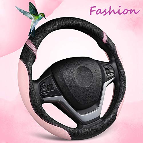 Cxtiy Steering Wheel Cover for Women Leather Universal Steering Wheel Covers for Car 15 inch (Pink) - color: Pink