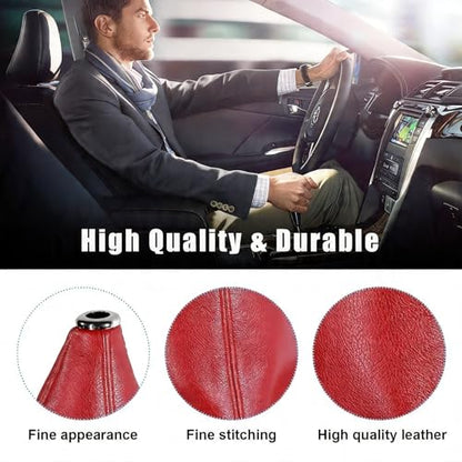 Automotive Shift Knob Dust Cover, Leather Construction, Shifter Boot Cover Replacement Part, Universal Fit for Manual/Automatic Transmissions Automotive Interior Accessories (Red) - color: Red