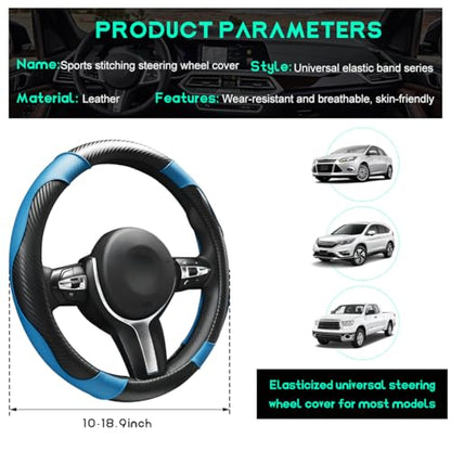 Car Steering Wheel Cover, 15 inch Carbon Fiber Microfiber Leather Elastic Steering Wheel Protector, Breathable Anti-Slip Comfortable Steering Wheel Covers for Most Cars (Black&Blue) - color: Black&Blue