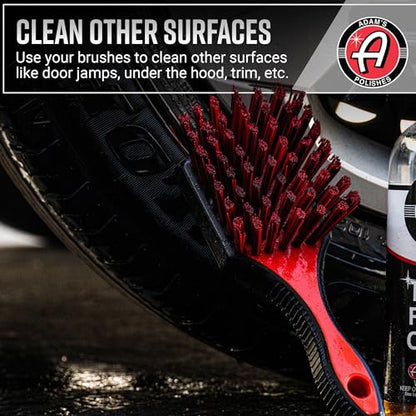 Adam's Wheel & Tire Brush Kit (3-Item) - Includes Wheel Brush, Tire Brush & Barrel Brush for Cleaning Rubber, Plastic, Chrome, Metal, Aluminum, Rim & Spoke Surfaces - size: 3-Item