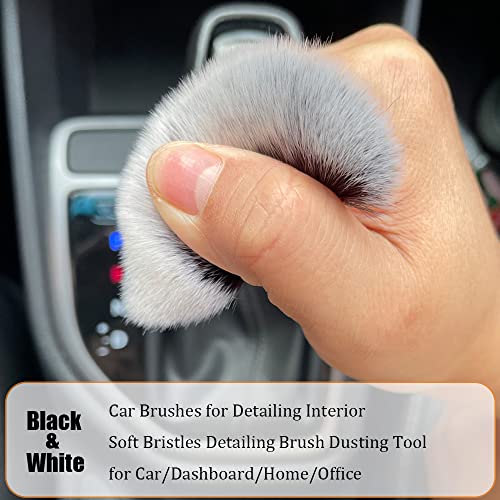Car Interior Detailing Brush 1PC,Car Brushes for Detailing Interior,Soft Car Detailing Brush,Universal Car Brush Tool(Black+White) - color: Black+White