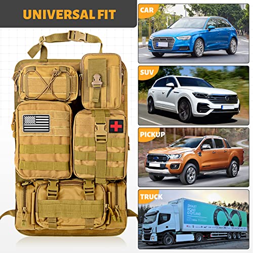 Universal Tactical Seat Back Organizer Vehicle Molle Panel Organizer Storage Bag with 5 Detachable Molle Pouch, Khaki - color: Khaki