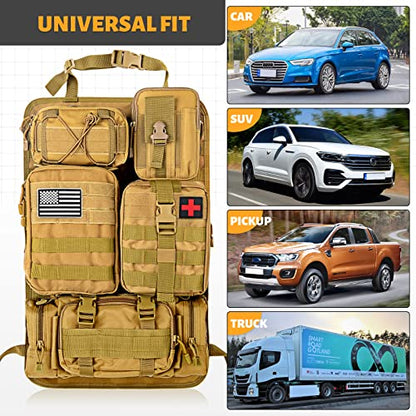 Universal Tactical Seat Back Organizer Vehicle Molle Panel Organizer Storage Bag with 5 Detachable Molle Pouch, Khaki - color: Khaki