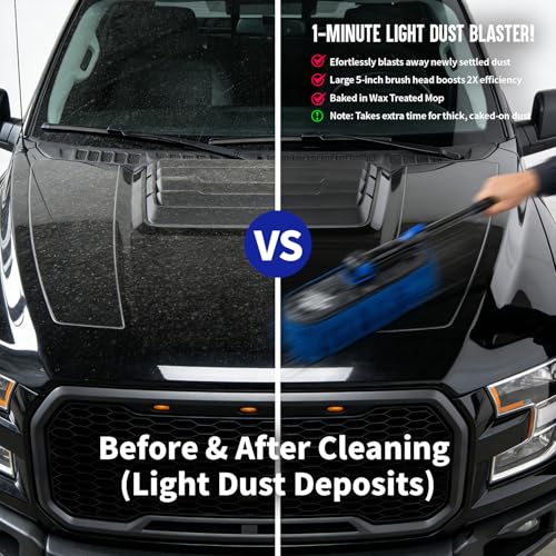 Flash Dog Car Duster Exterior - Wax Treated Cotton & Extendable Aluminum Alloy Handle Scratch Free Cleaning Brush for Cars, Trucks, SUVs, RVs, Motorcycles | Waterless Dust & Pollen Remover - color: Blue