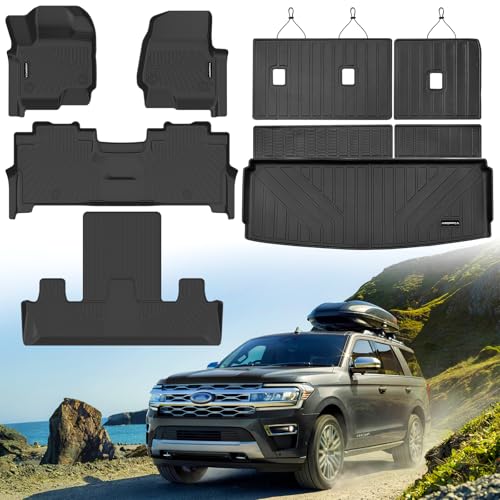 All Weather Car Floor Mats Cargo Liner with Backrest Mat for 2018-2024 Ford Expedition 7 Seater 2 Row (Not Fit for MAX/Limited Model), TPE Rubber Liners Full Set for 2024 Expedition Accessories - size: Floor Mats for 2018-2024 Ford Expedition