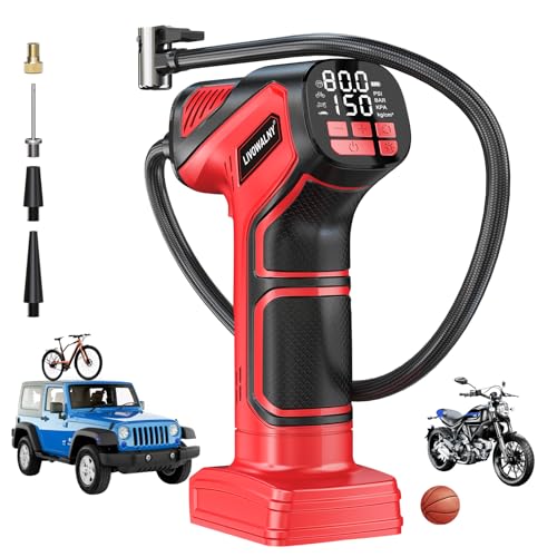 Tire Inflator Portable Air Compressor Compatible With Milwaukee 18V Battery, LIVOWALNY 150PSI Air Pump Cordless Tire Pump Digital Pressure Gauge, Tire Inflator for Car, Bike, Motorcycle (No Battery) - style: 150PSI For Milwaukee 18V Battery