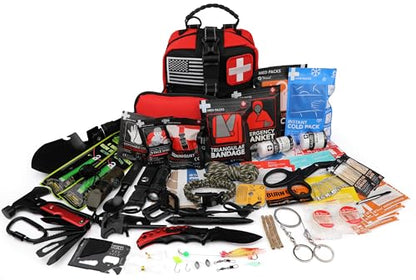 Survival First Aid Kit, 190 Pcs Survival Gear and Medical Supplies, Military IFAK EMT Molle Tactical Pouch for Outdoor, Camping, Hiking, Car, Vehicles and More - color: Red