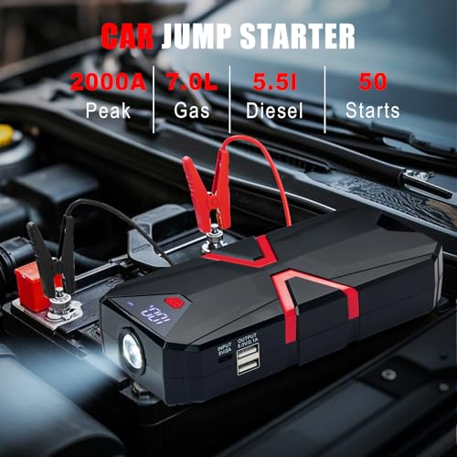 Car Emergency Kit with 2000A Car Battery Jump Starter- Car Roadside Emergency Kit, First Aid Kit, Tow Rope, Emergency Car Kit, Roadside Safety Tool Kit for Women, Men